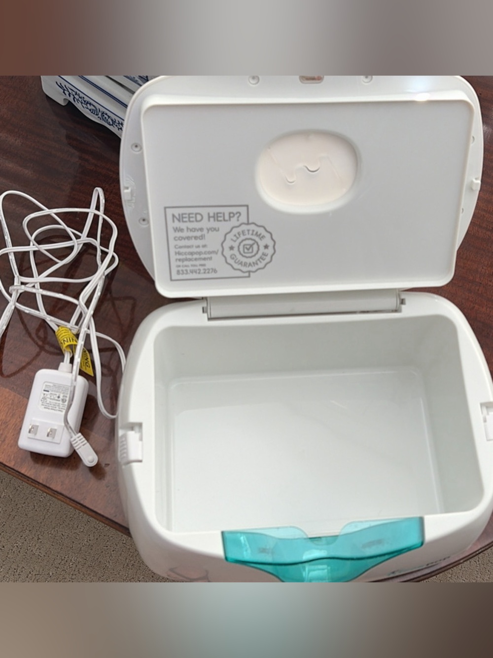 Hiccapop wipe warmer - White with Teal Accent